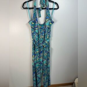 Green and Blue Jumpsuit with Paisley Print and Fitted Bodice Size 1x